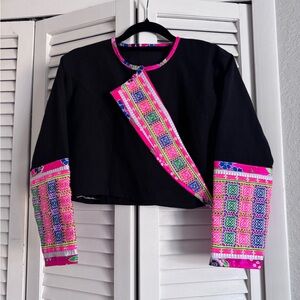 Colorful Hmong Embroidered Cropped Jacket size 38
